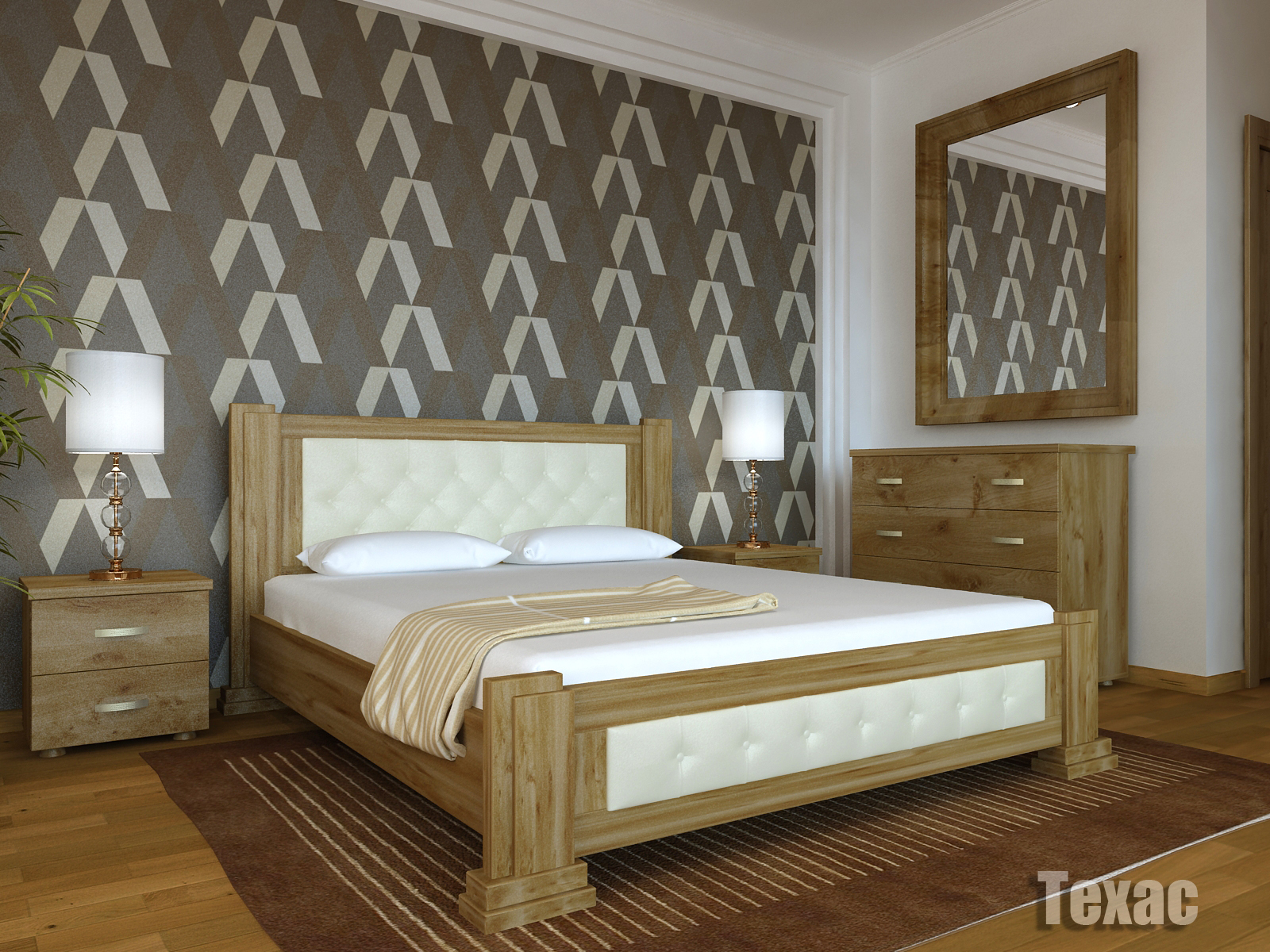 Кровать деревянная с мягким изголовьем Техас