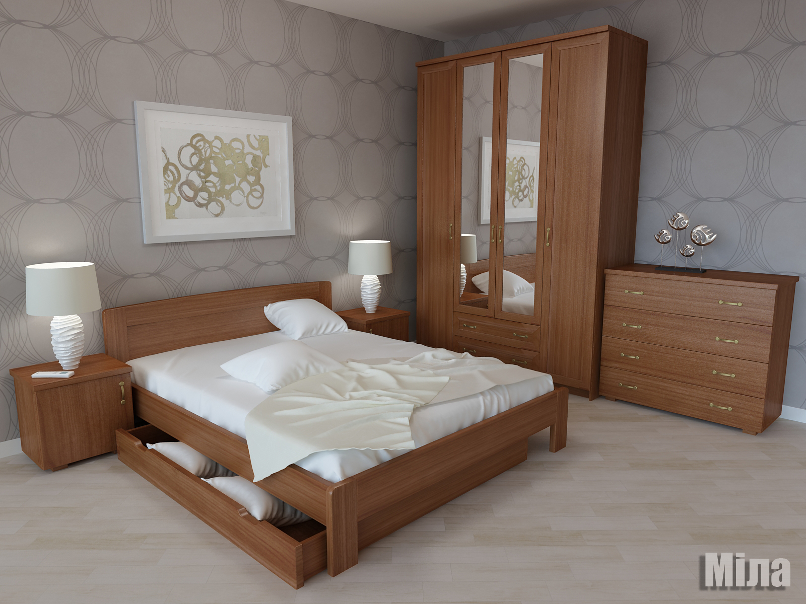 Кровать деревянная с выдвижными ящиками Мила