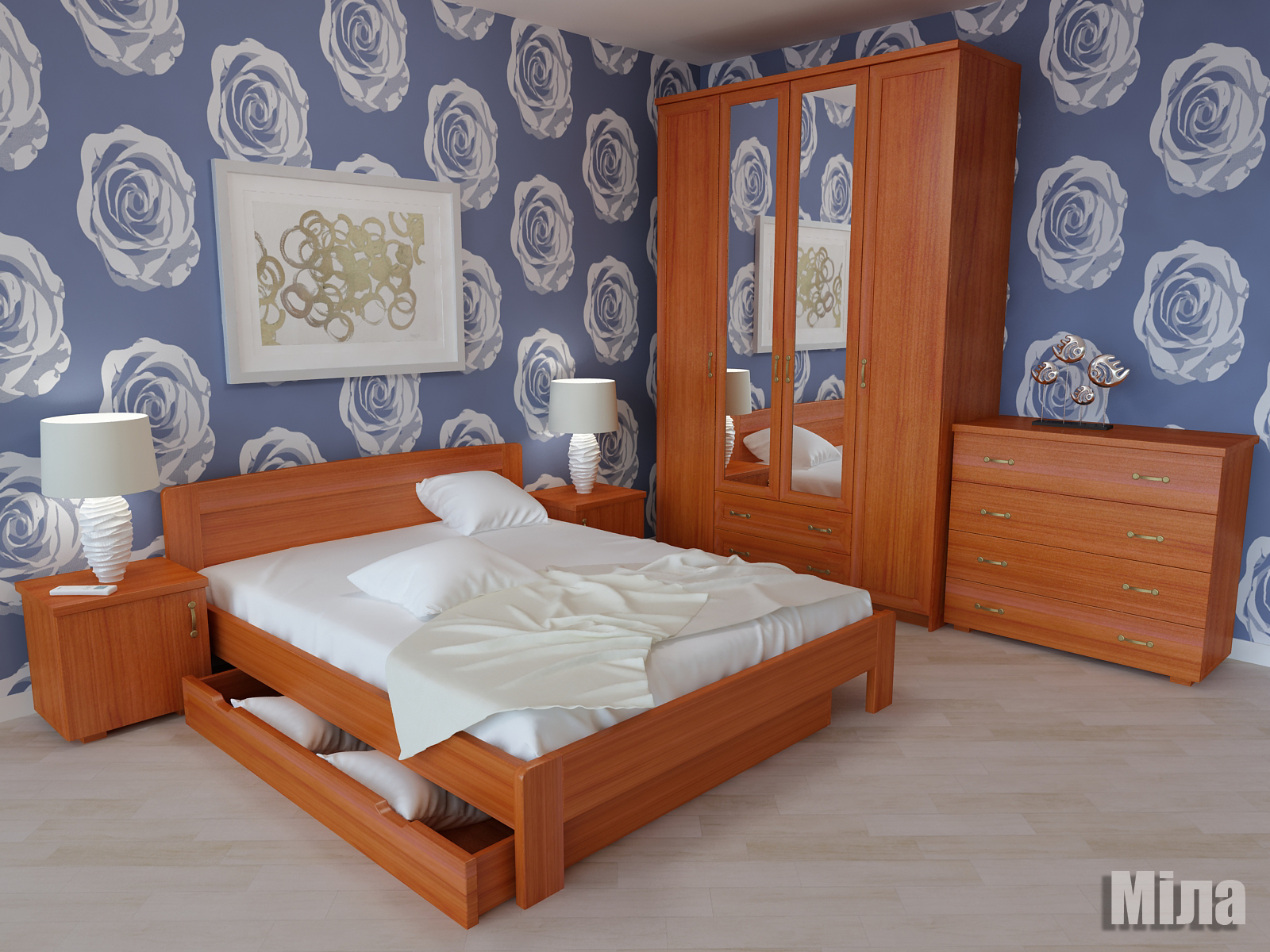 Кровать деревянная с выдвижными ящиками Мила