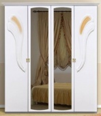 Шкаф белый 4-дв с зеркалом Лола МироМарк