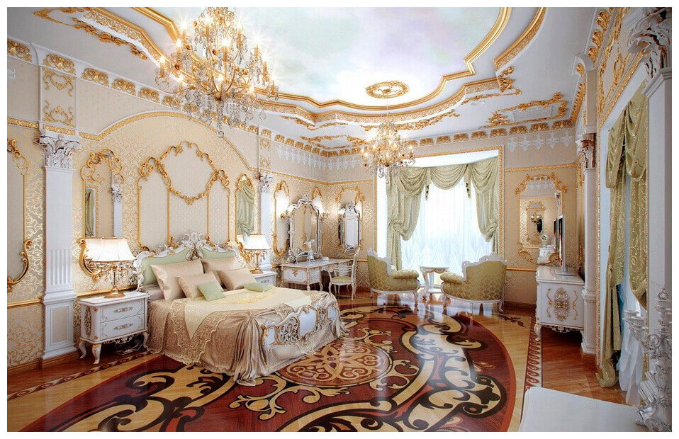 Роскошная золотая спальня в стиле барокко 