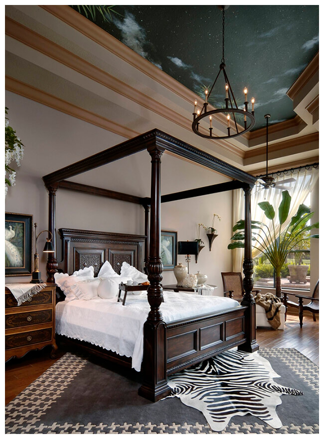 Роскошный интерьер спальни в колониальном стили 