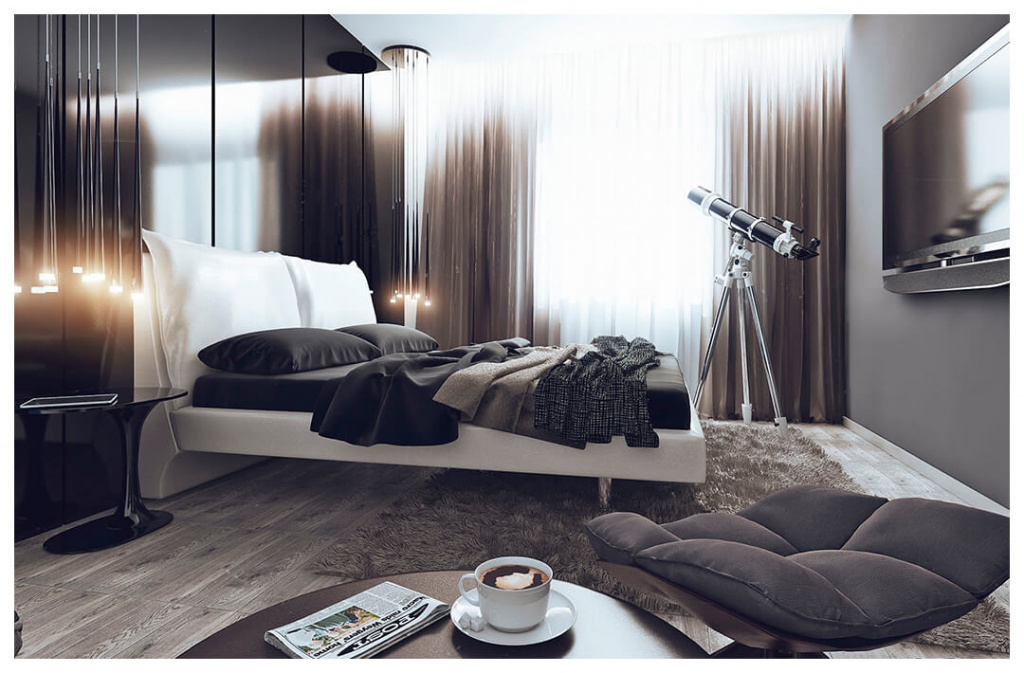 Современная красивая спальня в стиле хай-тек  