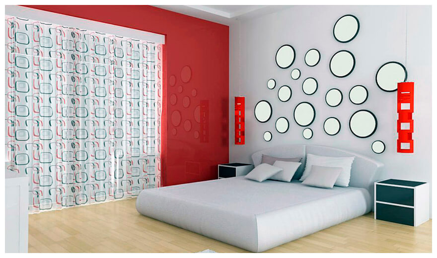 Яркая красно-серая современная спальня в стиле авангард 