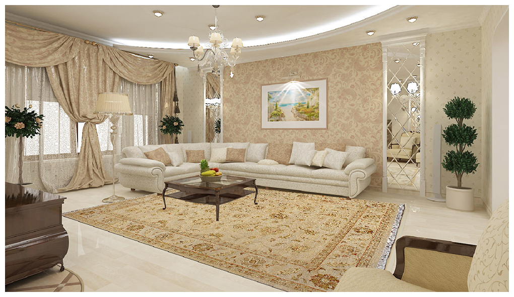 Изысканный красивый дизайн интерьера гостиной в стиле классицизм 