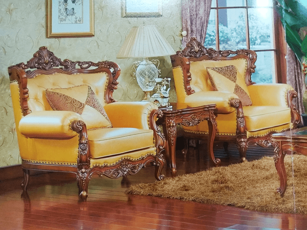 Роскошный комплект мягкой мебели КХМ 013 (дерево, кожа) 