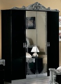 Распашной 4-х дв шкаф Barocco black с зеркалом