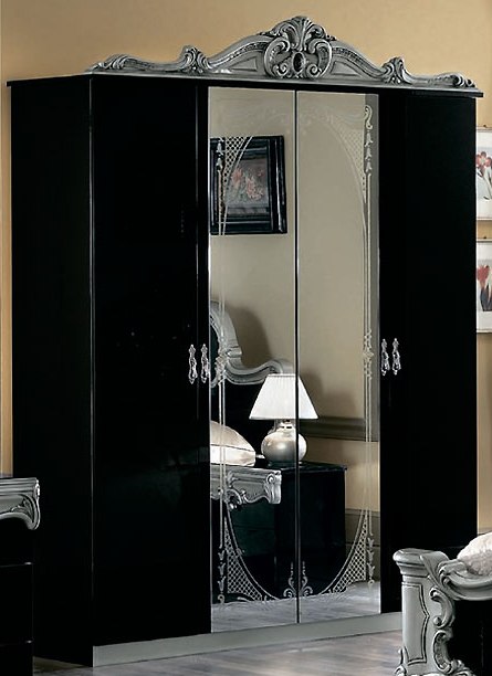 Фото. Распашной 4-х дв шкаф Barocco black с зеркалом купить в Киеве, Житомире - доставка по Украине