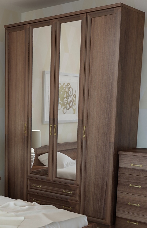 Шкаф деревянный четырехдверный "Явито" с зеркалом