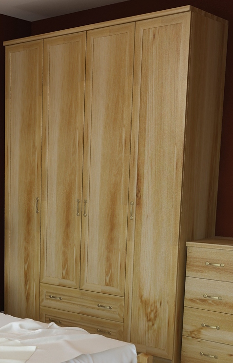 Шкаф 4х дверный с ящиками Явито натуральное дерево
