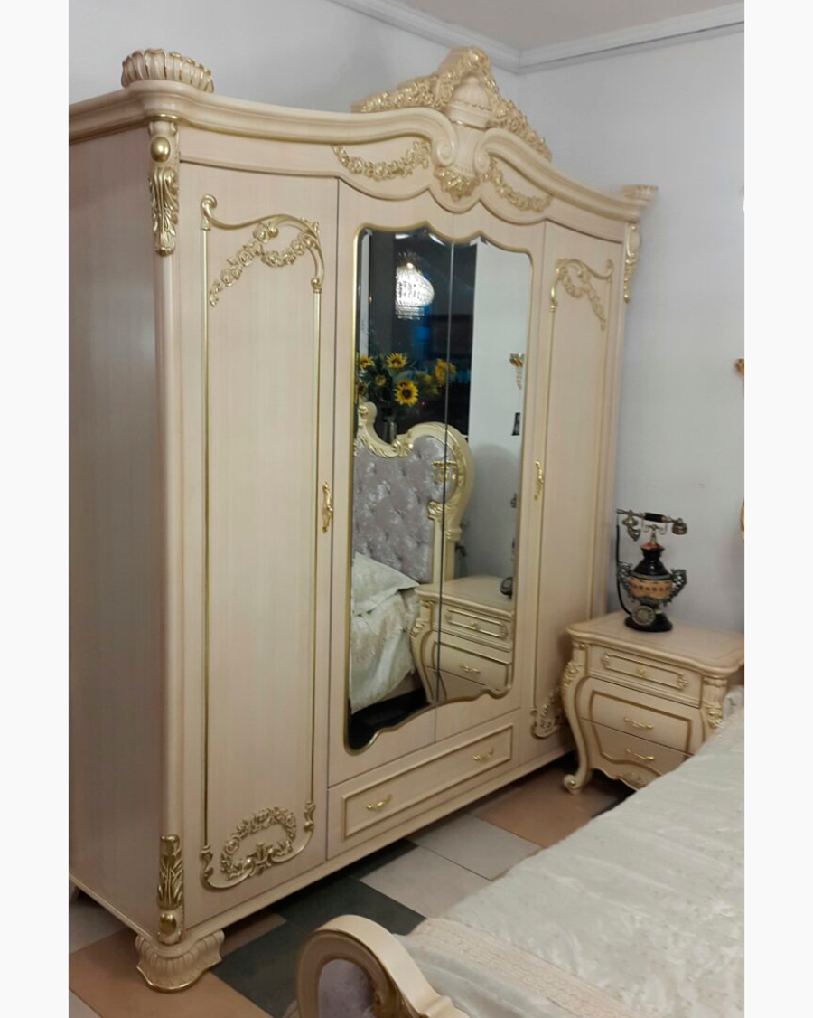 Шкаф 4-х дв с зеркалами и выдвижным ящиком Монако София слоновая кость