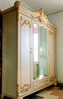 Шкаф для спальни 4-х дв с зеркалом Милан София слоновая кость с золотом