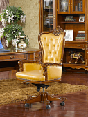 Кресло руководителя КХМ 013 цвет орех/желтый (дерево, кожа)